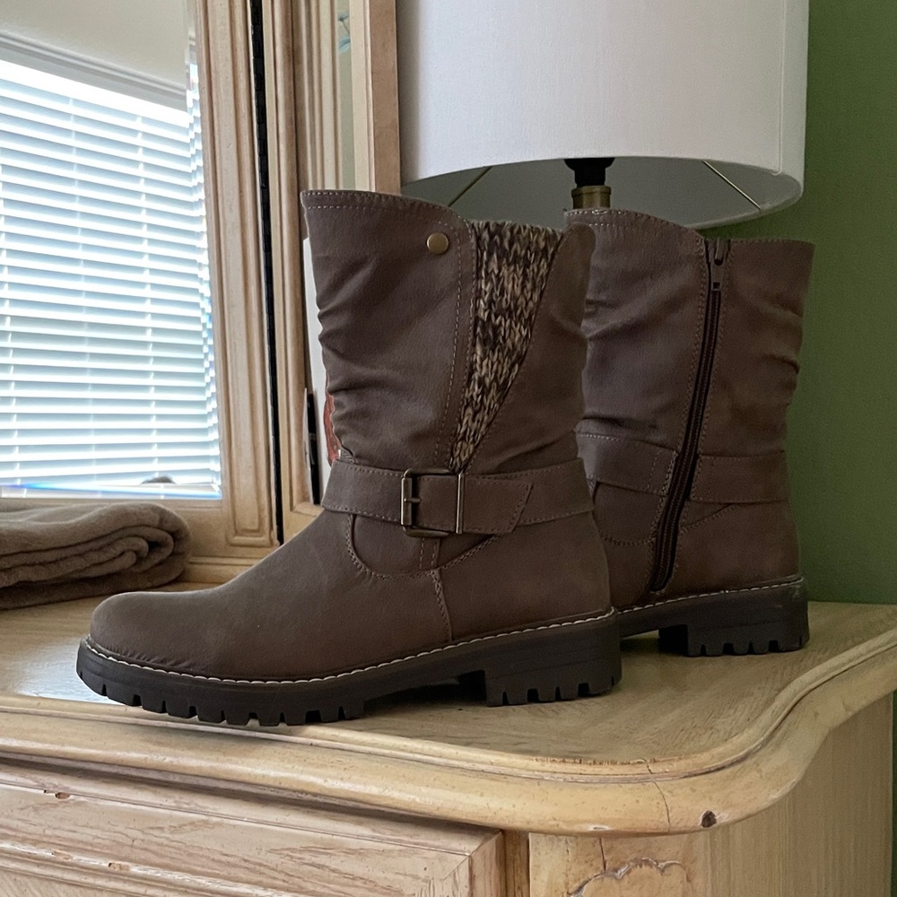 Cliffs Dark Taupe Biker Boots with Knit Detail